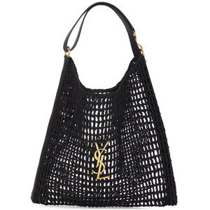 NEW SAINT LAURENT YSL RAFFIA CROCHET BLACK SUMMER BAG AUTHENTIC